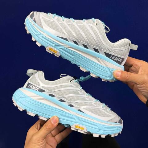 HOKA Mafate Three 2 Off White Light Blue Grey Trail Shoe Trail Running Sneakers (BS-86807)