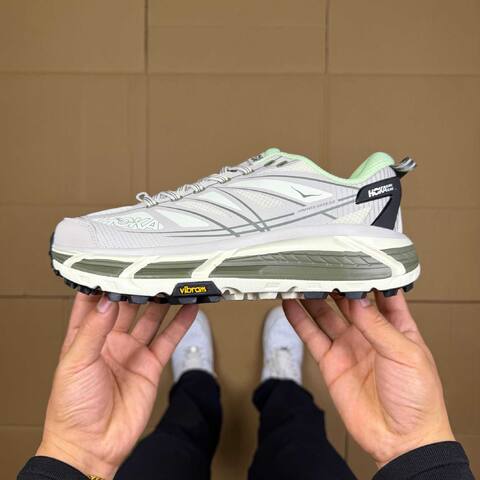 HOKA Mafate Speed 2 Light Grey Mint Green White Black Trail Shoe Trail Running Sneakers (BS-86896)