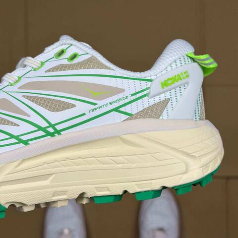 HOKA ONE ONE Mafate Speed 2 White Beige Neon Green Cream Trail Shoe Trail Running Sneakers (BS-86854)