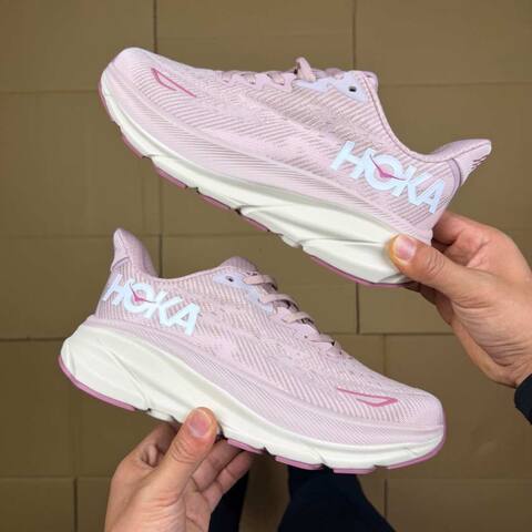 HOKA Clifton 9 Light Pink White Running Shoe Running Sneakers (BS-86879)