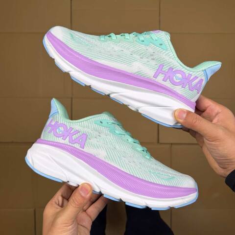 HOKA Clifton 9 Mint Green Purple White Light Blue Running Shoe Running Sneakers (BS-86874)