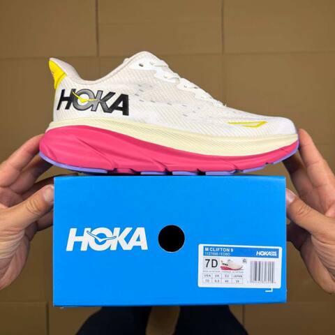 HOKA ONE ONE Clifton 9 White Pink Yellow Cream Purple Running Shoe Running Sneakers (BS-86878)