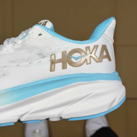 HOKA Clifton 9 White Light Blue Gold Running Shoe Running Sneakers (BS-86860)