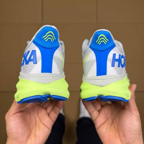 HOKA ONE ONE Clifton 9 Grey Neon Yellow Blue White Running Shoe Running Sneakers (BS-86871)
