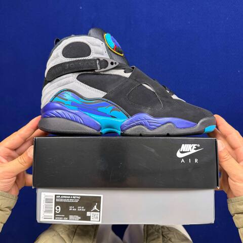 Jordan Air Jordan 8 Retro 305381 006 Black Grey Bright Concord Aqua EU 42 5 Basketball Shoe - Men's (BS-87307)