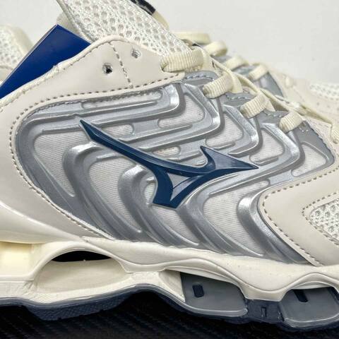 Mizuno WAVE PROPHECY J1 GC258384 Off White Silver Navy Running Shoe Running Sneakers (BS-86775)