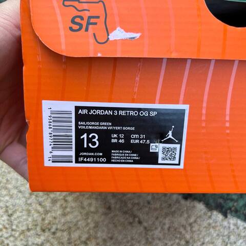 Jordan Air Jordan 3 Retro OG SP SoleFly Miami IF4491100 Sail Gorge Green Orange US 13 UK 12 BR 46 EUR 47 5 Cm 31 Basketball Shoe - Unisex (BS-87349)
