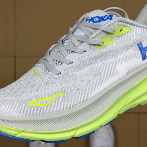 HOKA ONE ONE Clifton 9 Grey Neon Yellow Blue White Running Shoe Running Sneakers (BS-86871)