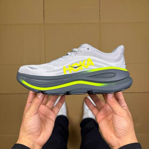 HOKA Bondi 9 Grey Dark Grey Neon Yellow Running Shoe Running Sneakers (BS-86904)