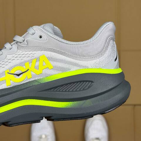 HOKA Bondi 9 Grey Dark Grey Neon Yellow Running Shoe Running Sneakers (BS-86904)