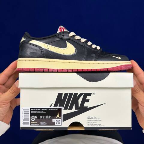 Jordan Air Jordan 1 Retro Low OG Nigel Sylvester IB8958 001 Black Pale Yellow Red US 8 5 UK 7 5 EUR 42 Sneaker - Men's (BS-87161)