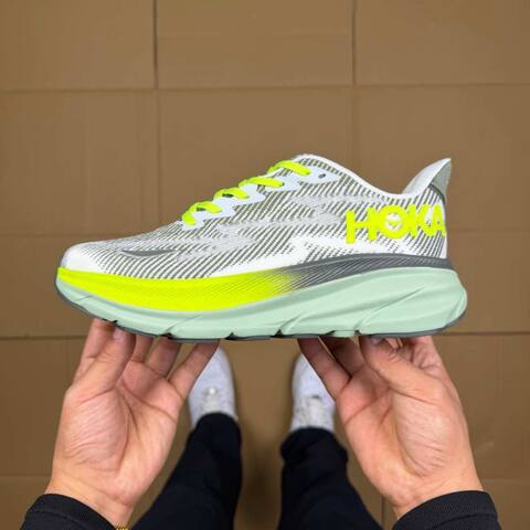 HOKA Clifton 9 White Grey Neon Yellow Mint Green Running Shoe Running Sneakers (BS-86883)