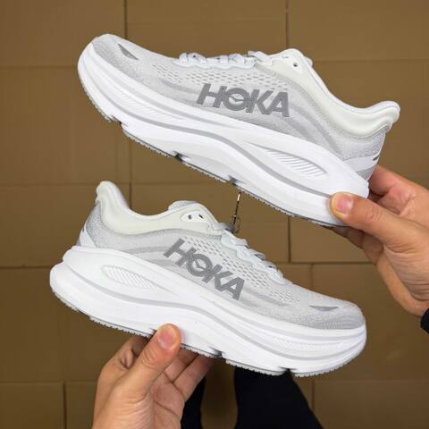 HOKA Bondi 9 Light Grey White Running Shoe Running Sneakers (BS-86905)