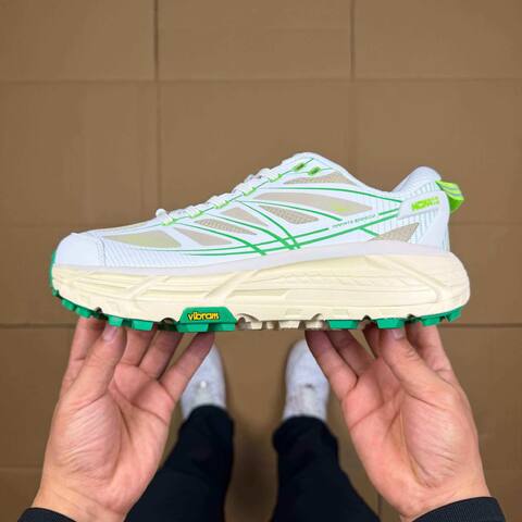 HOKA ONE ONE Mafate Speed 2 White Beige Neon Green Cream Trail Shoe Trail Running Sneakers (BS-86854)