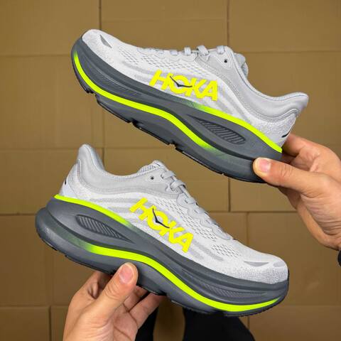 HOKA Bondi 9 Grey Dark Grey Neon Yellow Running Shoe Running Sneakers (BS-86904)
