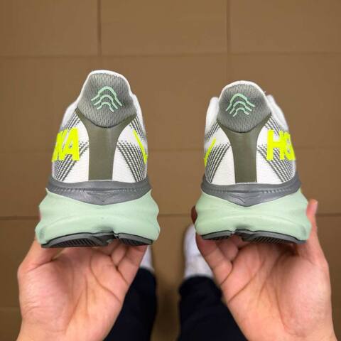 HOKA Clifton 9 White Grey Neon Yellow Mint Green Running Shoe Running Sneakers (BS-86883)