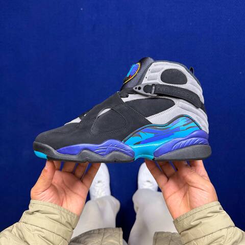 Jordan Air Jordan 8 Retro 305381 006 Black Grey Bright Concord Aqua EU 42 5 Basketball Shoe - Men's (BS-87307)