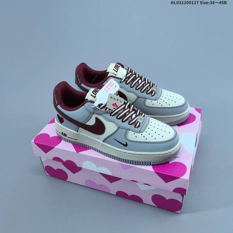 Nike Air Force 1 07 Low Off White Black Burgundy Gray EU 36-45 Skate Shoe - Unisex (BS-61715)