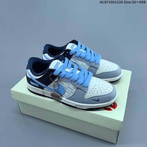 Nike SB Dunk Low Supreme White Grey Light Blue Navy Blue EU 36-45 Skate Shoe - Unisex (BS-62408)