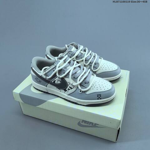 Nike Dunk Low Light Grey Navy Burgundy White EU 36-45 Skate Shoe - Unisex (BS-61908)