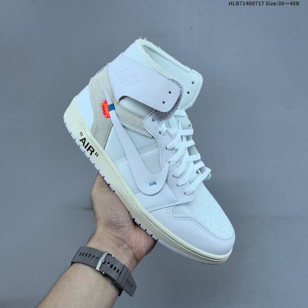 Nike Off-White x Air Jordan 1 Retro High OG white/cream with gray suede and orange/blue accents 36~48B casual