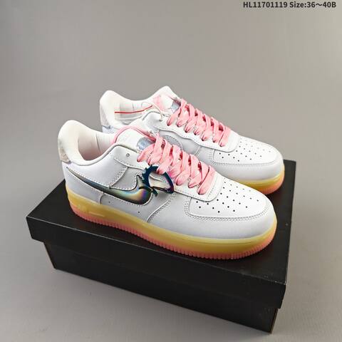 Nike Air Force 1 07 White Pink Yellow Iridescent EU 36-40 Sneaker - Unisex (BS-63435)