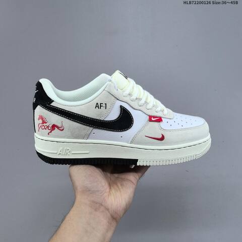 Nike Air Force 1 07 Low Light Beige White Black Red EU 36-45 Sneaker - Unisex (BS-61741)