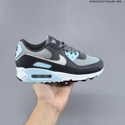 Nike Air Max 90 Grey Dark Grey Light Blue White Black EU 40-46 Running Shoe - Men's (BS-62380)