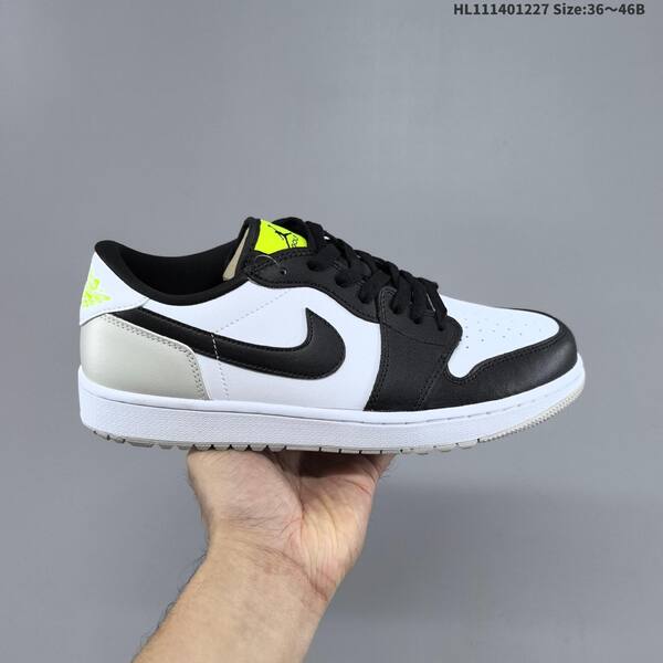 Nike Air Jordan 1 Low black/white with neon yellow accents 36~46B casual