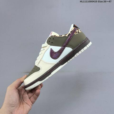 Nike SB Dunk Low Pro Cream Olive White Burgundy Leopard EU 36-47 Skate Shoe - Unisex (BS-60642)