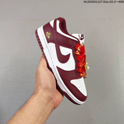 Nike SB Dunk Low Burgundy Red White Gold EU 35 5-46 Skate Shoe - Unisex (BS-63012)