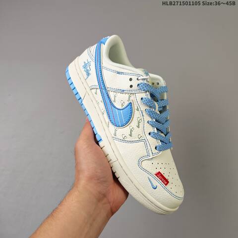 Nike Dunk Low Stussy Supreme Custom Sail University Blue Red EU 36-45 Skate Shoe - Unisex (BS-63880)