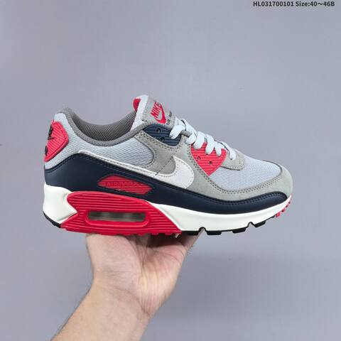 Nike Air Max 90 Grey Black White Red Navy EU 40-46 Running Shoe - Men's (BS-62278)