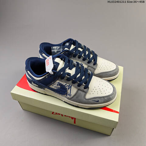 Nike SB Dunk Low Retro DIY Sail Navy Blue White Grey EU 36-45 Skate Shoe - Unisex (BS-62781)