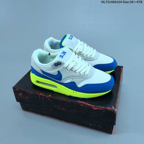 Nike Air Max 1 White Grey Blue Neon Volt Navy Green EU 36-47 Sneaker - Unisex (BS-62252)