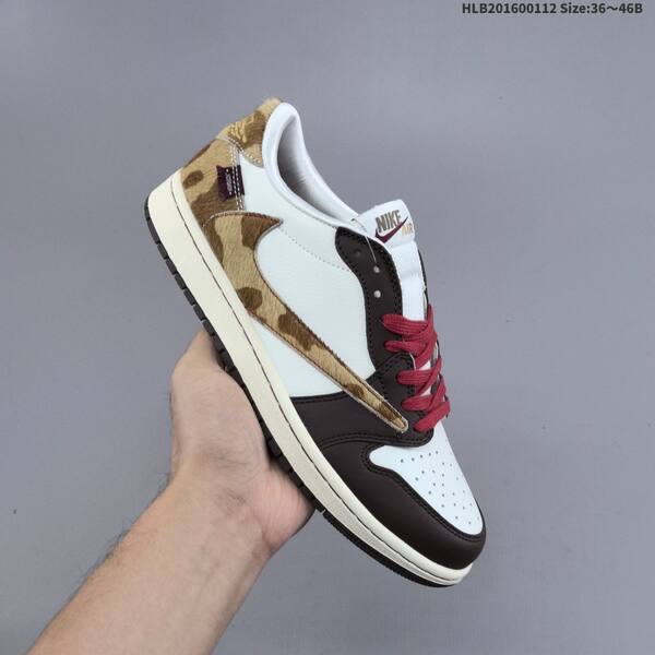 Nike Air Jordan 1 Low OG white/black-brown with burgundy laces and camo accent 36~46 lifestyle