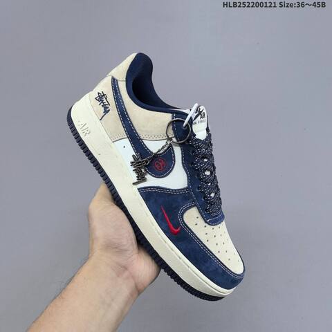 Nike Air Force 1 07 LV8 White Navy Blue Grey Red EU 36-45 Sneaker - Unisex (BS-61855)