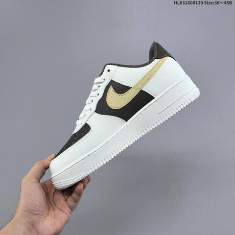 Nike Air Force 1 07 White Dark Brown Gold Yellow EU 36-45 Sneaker - Unisex (BS-61666)