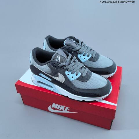 Nike Air Max 90 Grey Dark Grey Light Blue White Black EU 40-46 Running Shoe - Men's (BS-62380)
