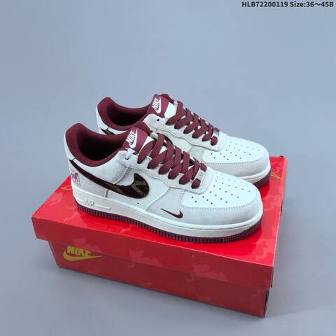 Nike Air Force 1 07 LV8 Off White Burgundy Gold EU 36-45 Sneaker - Unisex (BS-61907)
