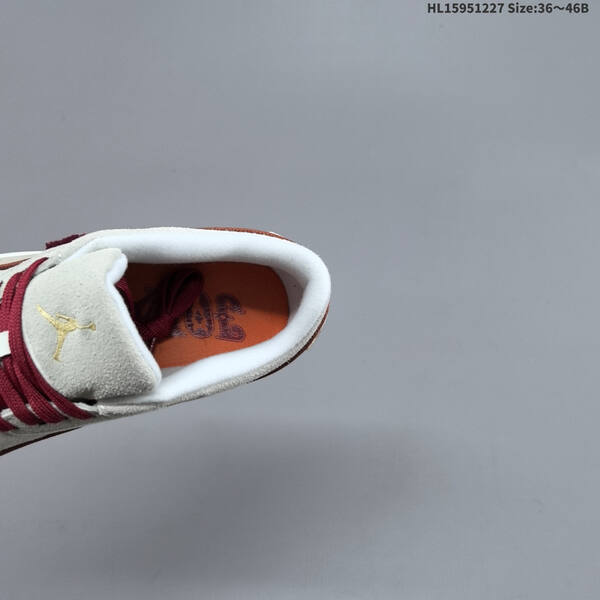 Jordan Flight Court white/grey with burgundy laces and gold accents 36~46 lifestyle