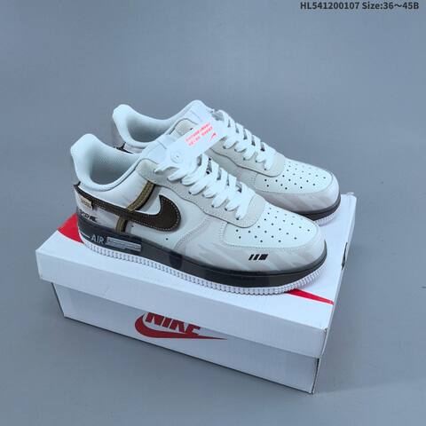 Nike Air Force 1 Low White Dark Brown Black Gray EU 36-45 Sneaker - Unisex (BS-62176)