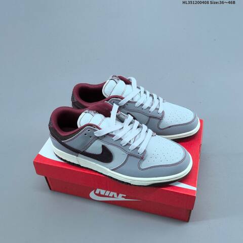Nike Dunk Low Grey Burgundy White EU 36-46 Skate Shoe - Unisex (BS-60890)