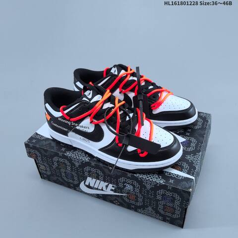 Nike SB Dunk Low Pro Custom Black White Bright Orange EU 36-46 Skate Shoe - Unisex (BS-62376)