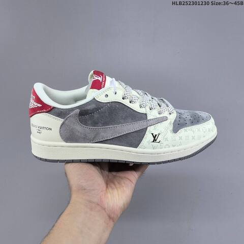 Nike Air Jordan 1 Low gray white red with monogram pattern