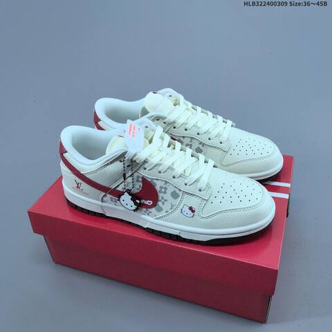 Nike SB Dunk Low Retro DIY Hello Kitty Louis Vuitton Beige Red White Grey Brown EU 36-45 Skate Shoe - Unisex (BS-61408)