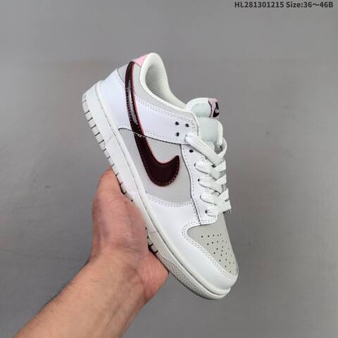 Nike Dunk Low White Light Grey Dark Burgundy Light Pink EU 36-46 Skate Shoe - Unisex (BS-62668)