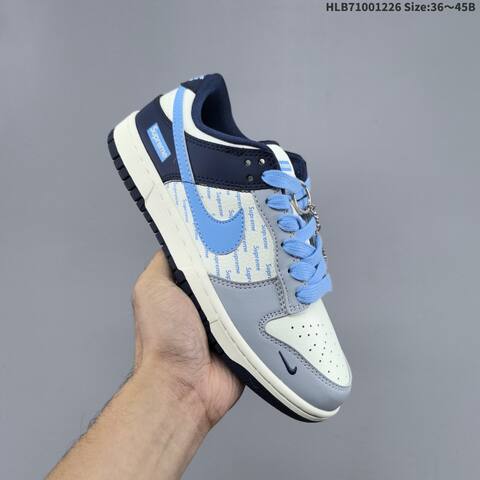 Nike SB Dunk Low Supreme White Grey Light Blue Navy Blue EU 36-45 Skate Shoe - Unisex (BS-62408)