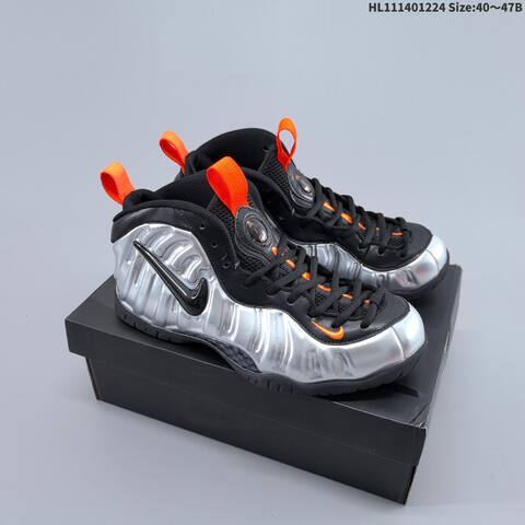 Nike Air Foamposite One Metallic Silver Black Orange EU 40-47 Basketball Shoe - Men's (BS-62486)