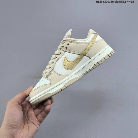 Nike Dunk Low Gold Swoosh Sail Beige Gold White EU 35 5-46 Skate Shoe - Unisex (BS-61250)